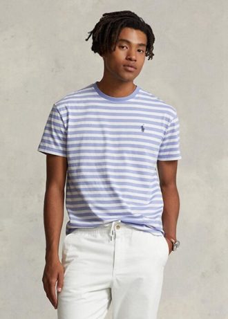 Camisetas de punto a rayas Ralph Lauren de corte entallado para hombre en azul