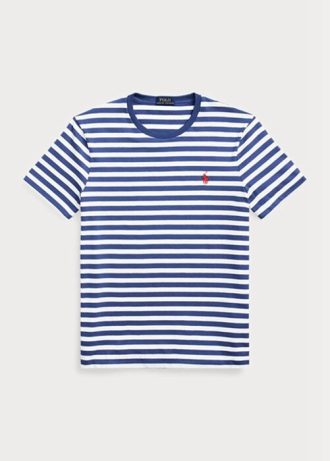 Camisetas de punto a rayas Ralph Lauren de corte entallado para hombre en azul