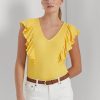 Camisetas de punto acanalado con volantes de Ralph Lauren para mujer en amarillo Camisetas de punto acanalado con volantes de Ralph Lauren para mujer en amarillo