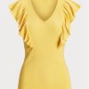 Camisetas de punto acanalado con volantes de Ralph Lauren para mujer en amarillo Camisetas de punto acanalado con volantes de Ralph Lauren para mujer en amarillo