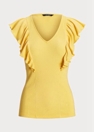 Camisetas de punto acanalado con volantes de Ralph Lauren para mujer en amarillo Camisetas de punto acanalado con volantes de Ralph Lauren para mujer en amarillo
