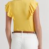 Camisetas de punto acanalado con volantes de Ralph Lauren para mujer en amarillo Camisetas de punto acanalado con volantes de Ralph Lauren para mujer en amarillo