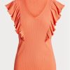 Camisetas de punto acanalado con volantes de Ralph Lauren para mujer en color naranja Camisetas de punto acanalado con volantes de Ralph Lauren para mujer en color naranja