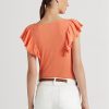 Camisetas de punto acanalado con volantes de Ralph Lauren para mujer en color naranja Camisetas de punto acanalado con volantes de Ralph Lauren para mujer en color naranja