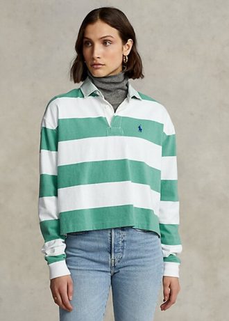 Camisetas de rugby cortas a rayas verdes de Ralph Lauren para mujer
