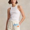Camisetas de tirantes de algodón acanalado Ralph Lauren blancas para mujer Camisetas de tirantes de algodón acanalado Ralph Lauren blancas para mujer