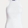 Camisetas de tirantes de algodón acanalado Ralph Lauren blancas para mujer Camisetas de tirantes de algodón acanalado Ralph Lauren blancas para mujer