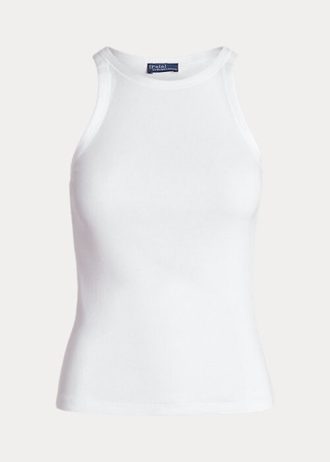 Camisetas de tirantes de algodón acanalado Ralph Lauren blancas para mujer Camisetas de tirantes de algodón acanalado Ralph Lauren blancas para mujer