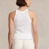 Camisetas de tirantes de algodón acanalado Ralph Lauren blancas para mujer Camisetas de tirantes de algodón acanalado Ralph Lauren blancas para mujer