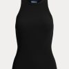 Camisetas de tirantes de algodón acanalado Ralph Lauren para mujer, color negro