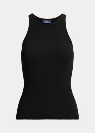 Camisetas de tirantes de algodón acanalado Ralph Lauren para mujer, color negro Camisetas de tirantes de algodón acanalado Ralph Lauren para mujer, color negro