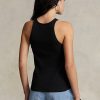 Camisetas de tirantes de algodón acanalado Ralph Lauren para mujer, color negro