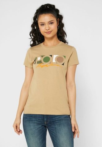 Camisetas gráficas de cuello redondo Ralph Lauren para mujer en color marrón