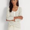 Camisetas Henley de mezcla de algodón a rayas Ralph Lauren para mujer en color crema