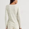 Camisetas Henley de mezcla de algodón a rayas Ralph Lauren para mujer en color crema