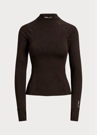 Camisetas marrones de manga larga con cuello alto y logotipo de Ralph Lauren para mujer