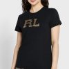 Camisetas negras de cuello redondo con logotipo de Ralph Lauren para mujer Camisetas negras de cuello redondo con logotipo de Ralph Lauren para mujer
