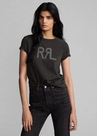 Camisetas negras de jersey de algodón con el logotipo de Ralph Lauren para mujer