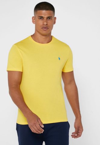 Camisetas Ralph Lauren amarillas de cuello redondo con logo en el pecho para hombre Camisetas Ralph Lauren amarillas de cuello redondo con logo en el pecho para hombre