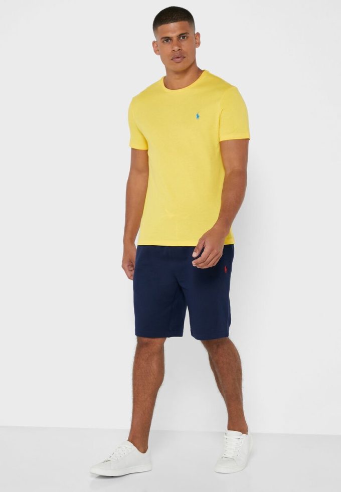 Camisetas Ralph Lauren amarillas de cuello redondo con logo en el pecho para hombre Camisetas Ralph Lauren amarillas de cuello redondo con logo en el pecho para hombre