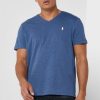 Camisetas Ralph Lauren azules con cuello en V y logo en el pecho para hombre Camisetas Ralph Lauren azules con cuello en V y logo en el pecho para hombre