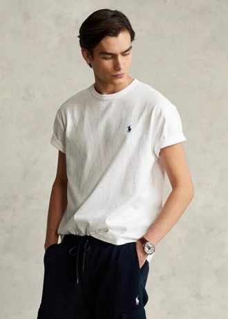 Camisetas Ralph Lauren blancas de jersey grueso de corte clásico para hombre Camisetas Ralph Lauren blancas de jersey grueso de corte clásico para hombre