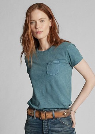 Camisetas Ralph Lauren de algodón índigo con bolsillo para mujer en azul