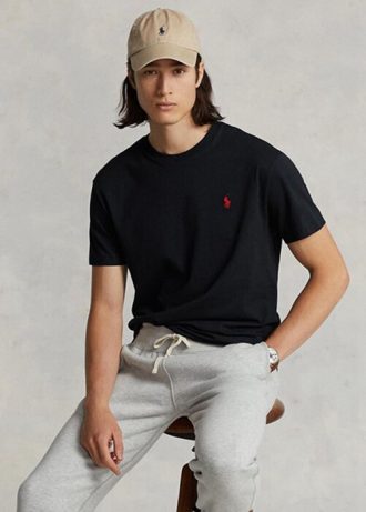 Camisetas Ralph Lauren de cuello redondo de jersey de corte clásico para hombre, color negro Camisetas Ralph Lauren de cuello redondo de jersey de corte clásico para hombre, color negro