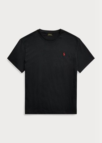 Camisetas Ralph Lauren de cuello redondo de jersey de corte clásico para hombre, color negro Camisetas Ralph Lauren de cuello redondo de jersey de corte clásico para hombre, color negro