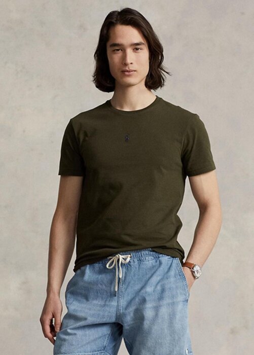 Camisetas Ralph Lauren de cuello redondo, personalizadas y ajustadas, en color oliva para hombre Camisetas Ralph Lauren de cuello redondo, personalizadas y ajustadas, en color oliva para hombre