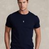 Camisetas Ralph Lauren de cuello redondo, personalizadas y ajustadas, para hombre, color azul marino