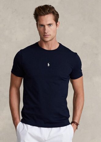 Camisetas Ralph Lauren de cuello redondo, personalizadas y ajustadas, para hombre, color azul marino Camisetas Ralph Lauren de cuello redondo, personalizadas y ajustadas, para hombre, color azul marino