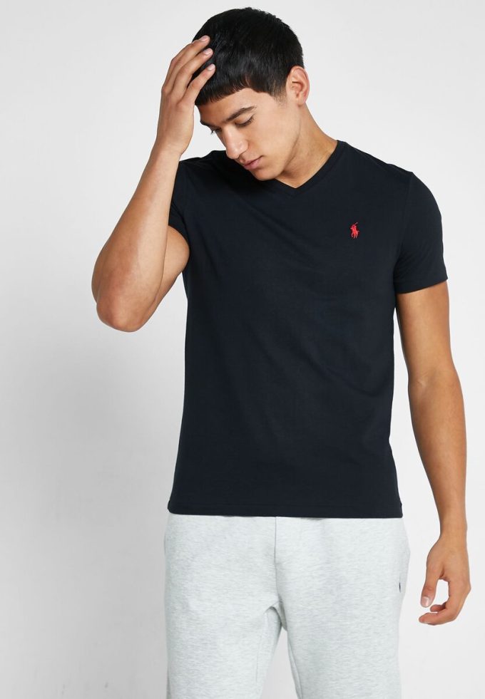 Camisetas Ralph Lauren Essential con cuello en V para hombre, color negro