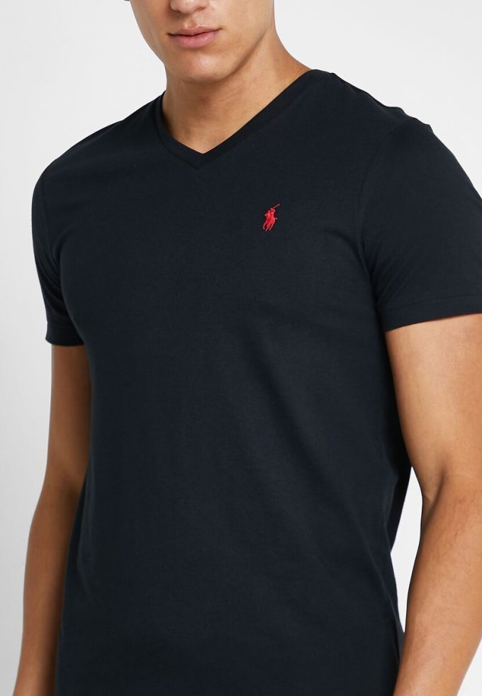Camisetas Ralph Lauren Essential con cuello en V para hombre, color negro