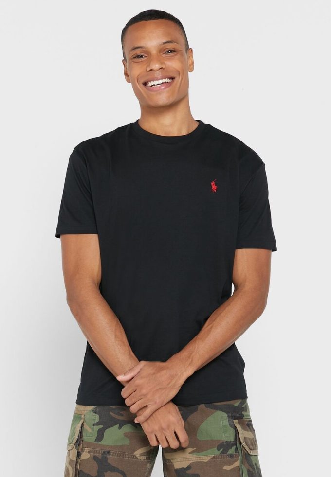Camisetas Ralph Lauren Essential de cuello redondo negras para hombre