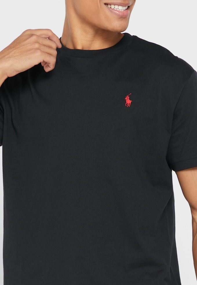 Camisetas Ralph Lauren Essential de cuello redondo negras para hombre