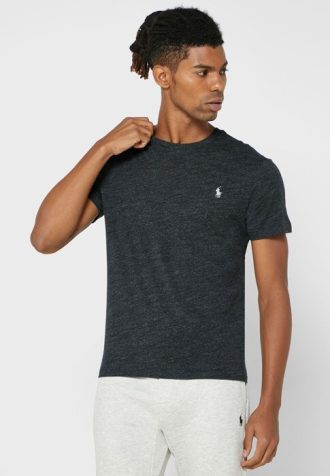 Camisetas Ralph Lauren negras de cuello redondo con logo en el pecho para hombre Camisetas Ralph Lauren negras de cuello redondo con logo en el pecho para hombre
