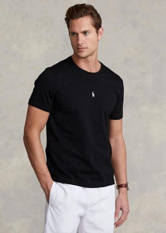 Camisetas Ralph Lauren negras de cuello redondo y corte entallado para hombre Camisetas Ralph Lauren negras de cuello redondo y corte entallado para hombre