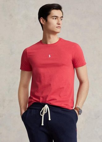 Camisetas Ralph Lauren rojas de cuello redondo y corte entallado para hombre Camisetas Ralph Lauren rojas de cuello redondo y corte entallado para hombre
