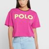 Camisetas rosas con cuello redondo y gráficos de Ralph Lauren para mujer