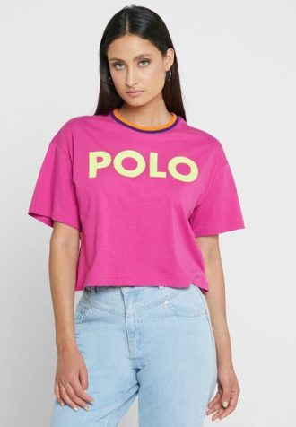 Camisetas rosas con cuello redondo y gráficos de Ralph Lauren para mujer Camisetas rosas con cuello redondo y gráficos de Ralph Lauren para mujer
