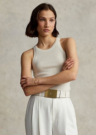 Camisetas sin mangas de cachemira Ralph Lauren para mujer en color crema Camisetas sin mangas de cachemira Ralph Lauren para mujer en color crema