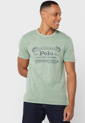 Camisetas verdes de cuello redondo con el logotipo de Ralph Lauren para hombre Camisetas verdes de cuello redondo con el logotipo de Ralph Lauren para hombre