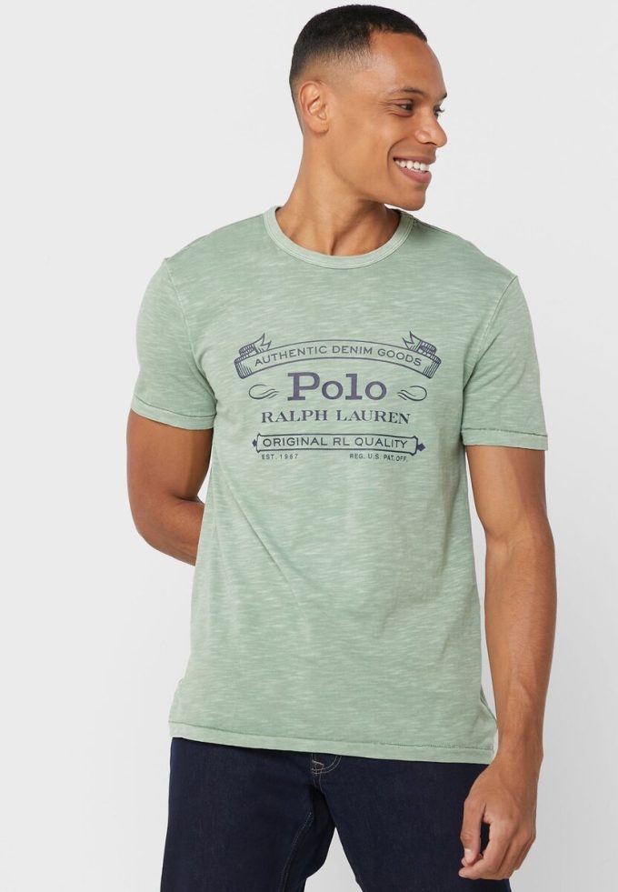 Camisetas verdes de cuello redondo con el logotipo de Ralph Lauren para hombre Camisetas verdes de cuello redondo con el logotipo de Ralph Lauren para hombre