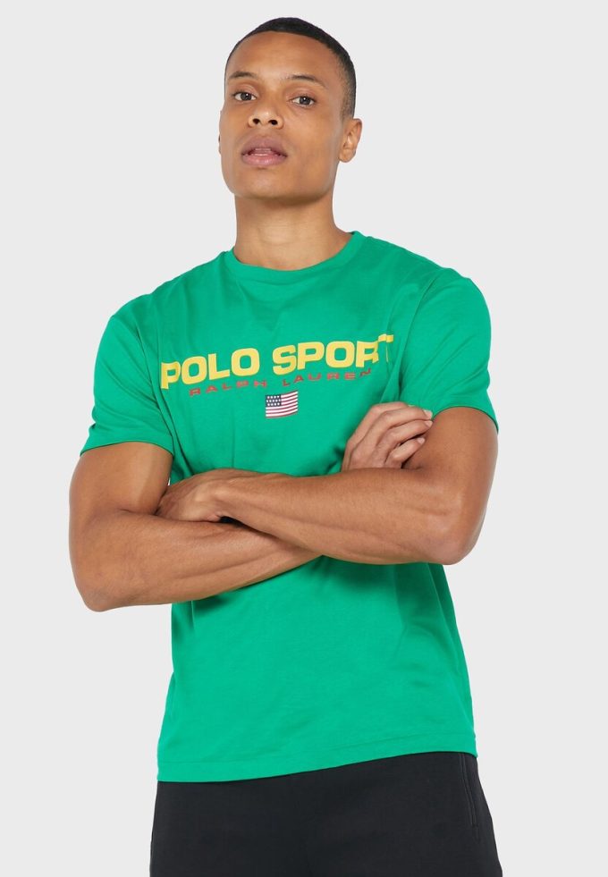 Camisetas verdes de cuello redondo con el logotipo de Ralph Lauren para hombre