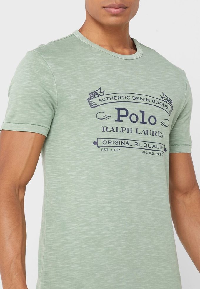 Camisetas verdes de cuello redondo con el logotipo de Ralph Lauren para hombre Camisetas verdes de cuello redondo con el logotipo de Ralph Lauren para hombre