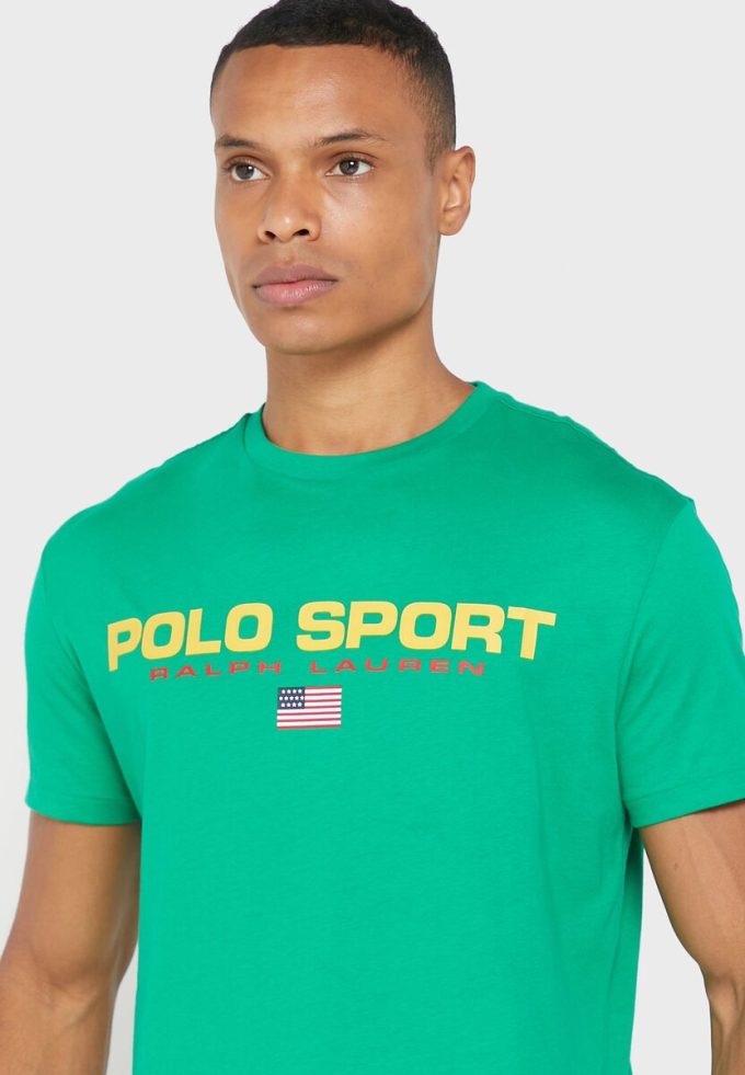Camisetas verdes de cuello redondo con el logotipo de Ralph Lauren para hombre