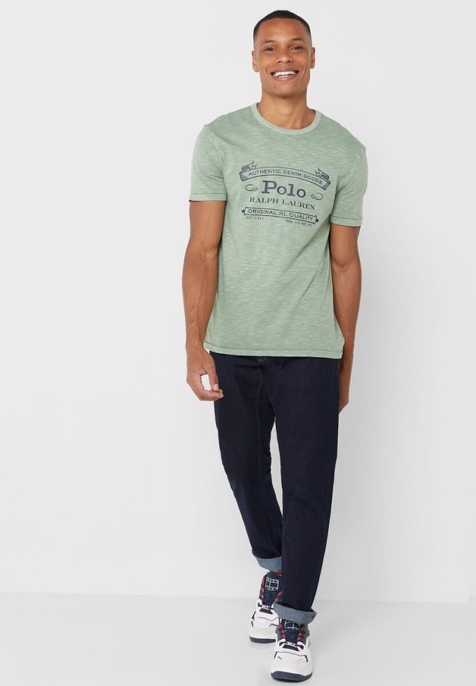 Camisetas verdes de cuello redondo con el logotipo de Ralph Lauren para hombre Camisetas verdes de cuello redondo con el logotipo de Ralph Lauren para hombre