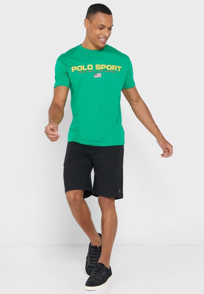 Camisetas verdes de cuello redondo con el logotipo de Ralph Lauren para hombre