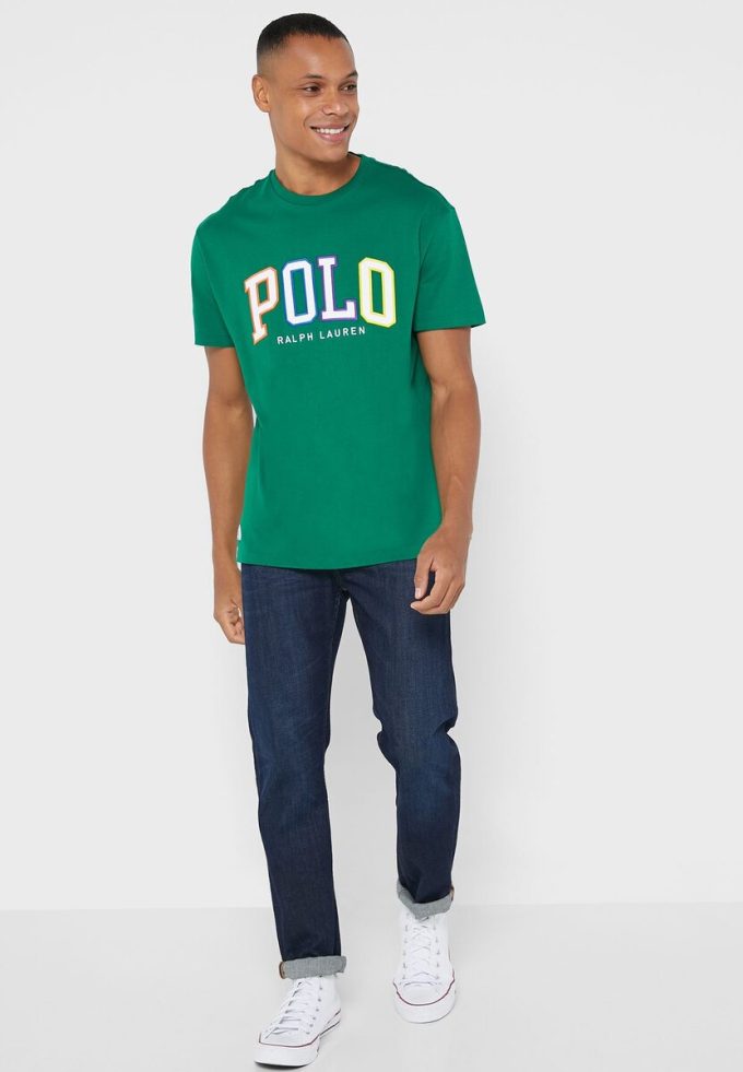 Camisetas verdes de cuello redondo con el logotipo de Ralph Lauren para hombre Camisetas verdes de cuello redondo con el logotipo de Ralph Lauren para hombre